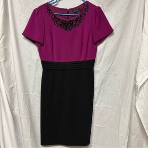 Tahari ASL Purple and Black Midi Dress